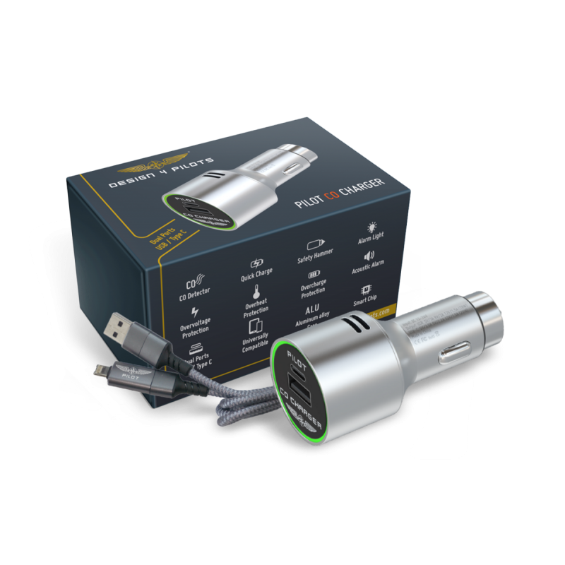 Chargeur allume-cigare USB et USB-C détecteur CO DESIGN 4 PILOTS - 1