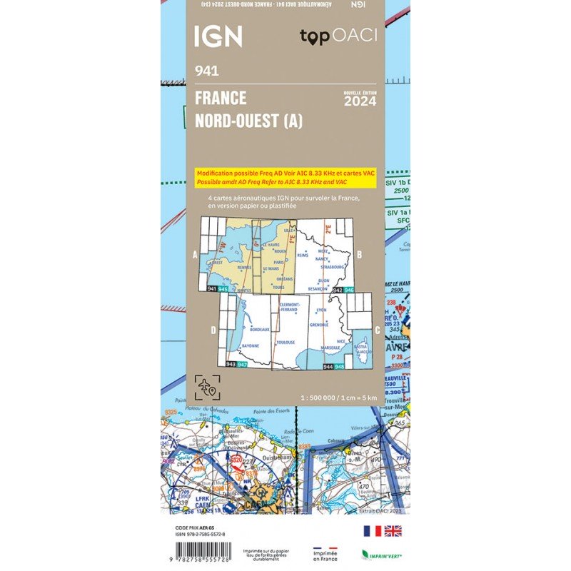 Edition 2024 - Carte 941 IGN OACI - FRANCE NORD OUEST IGN - 2