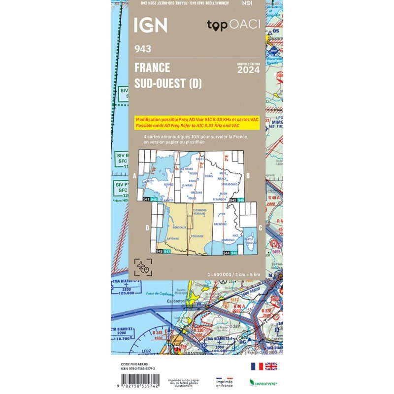 copy of 2023 Edition - Map 943 IGN ICAO - FRANCE SUD OUEST IGN - 2