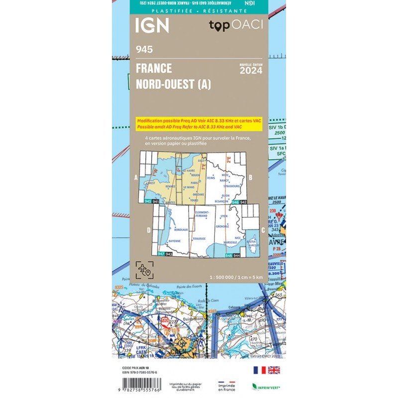 copy of 2023 Edition Laminated - Map 945 IGN ICAO - FRANCE NORD OUEST IGN - 2