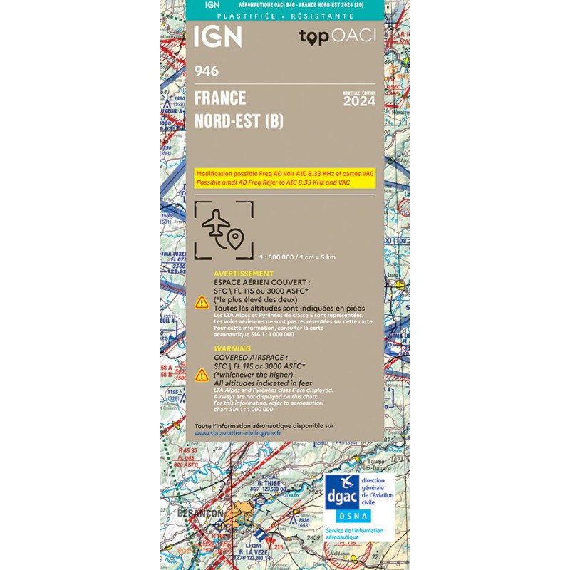 2024 Laminated Edition - ICAO Map 946 IGN - NORTH-EAST FRANCE