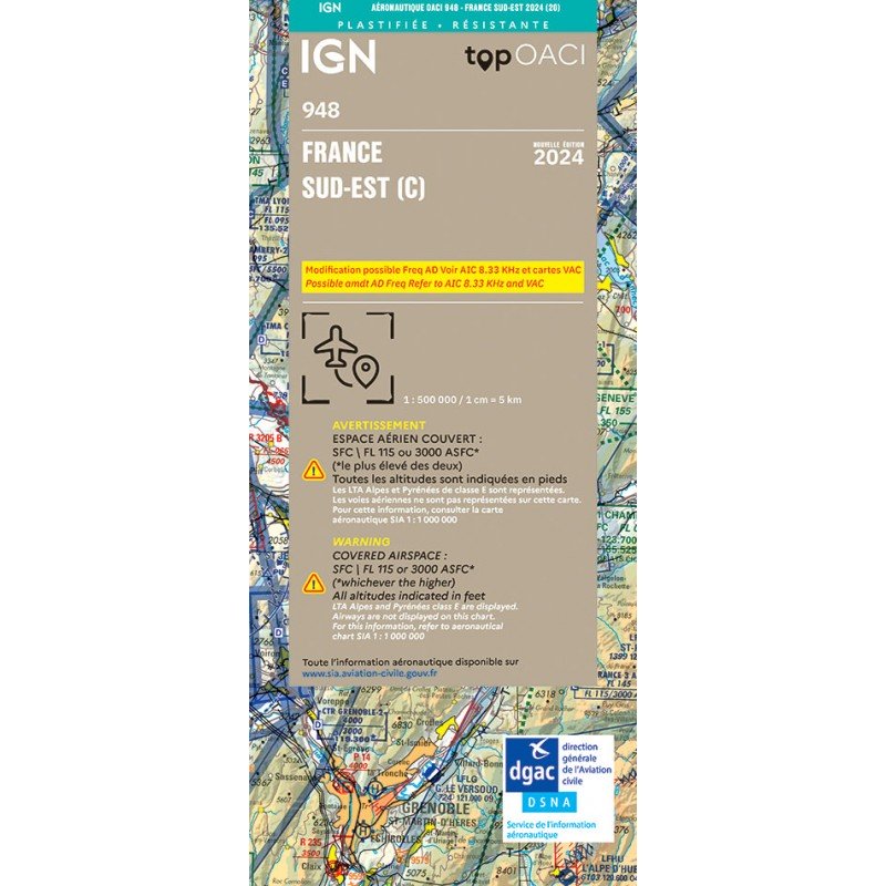 copy of 2023 Edition Laminated - Map 948 IGN ICAO - FRANCE SUD EST IGN - 1