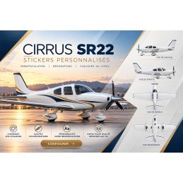 Stickers personnalisés pour Cirrus SR22 - Immatriculation et lettrage avion AEROWOOD - 1