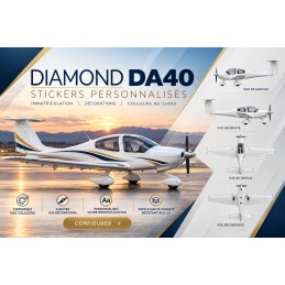 Stickers personnalisés pour Diamond DA40 - Immatriculation et lettrage avion AEROWOOD - 1