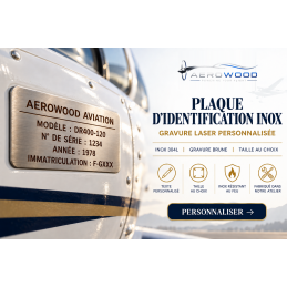Laser-engraved stainless steel aircraft identification plate AEROWOOD
