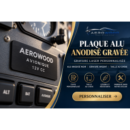 Placa grabada de aluminio anodizado negro AEROWOOD
