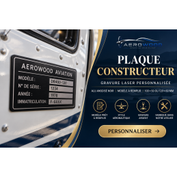 Placa de fabricante de avión de aluminio anodizado negro grabada AEROWOOD