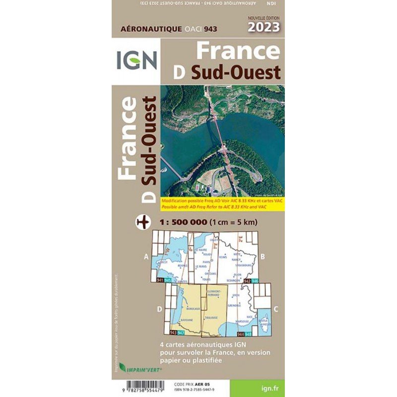 2023 Edition - Map 943 IGN ICAO - FRANCE SUD OUEST IGN - 2