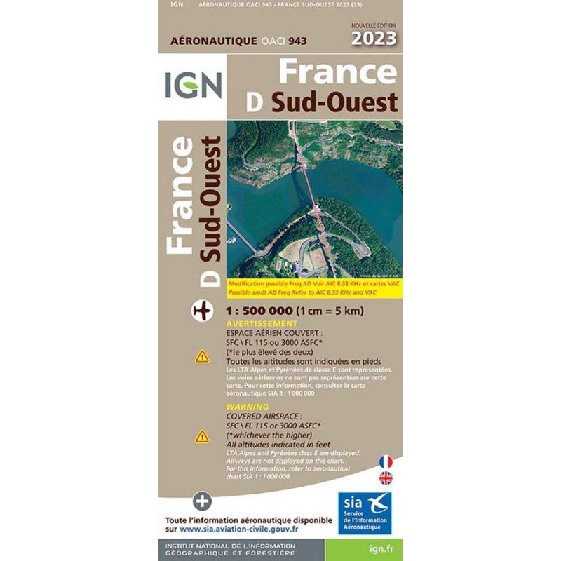 2023 Edition - Map 943 IGN ICAO - FRANCE SUD OUEST IGN - 1