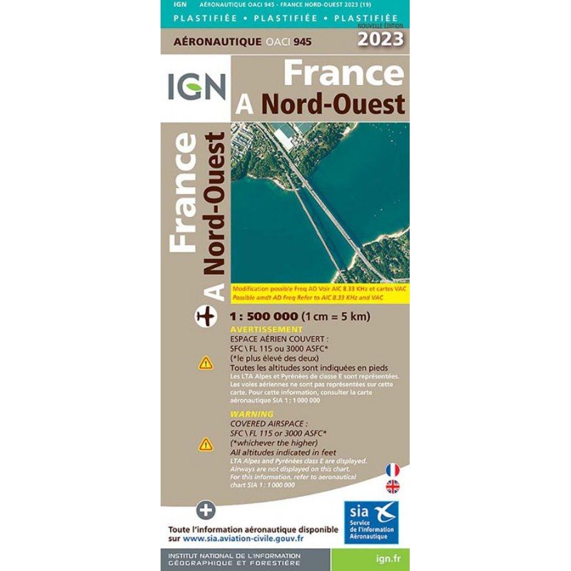 2023 Edition Laminated - Map 945 IGN ICAO - FRANCE NORD OUEST IGN - 1