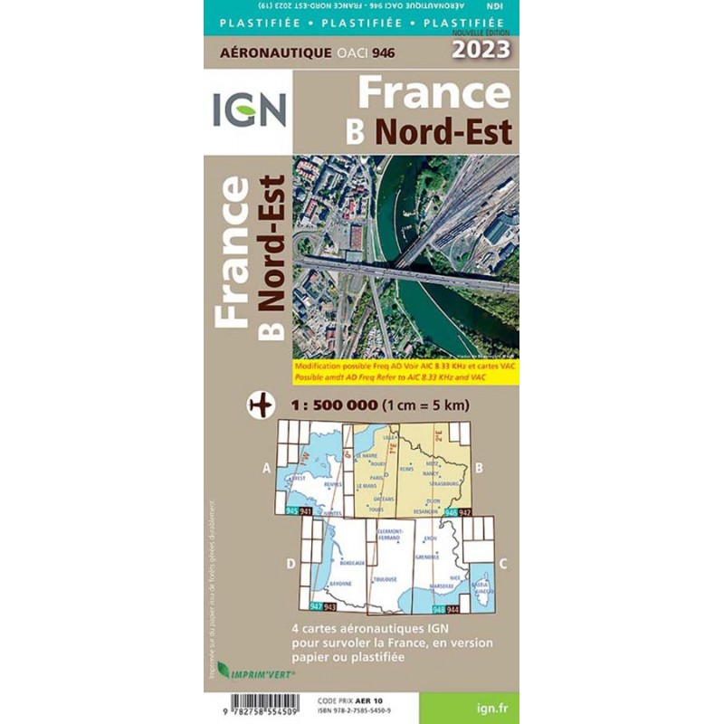 2023 Edition Laminated - Map 946 IGN ICAO - NORTHEAST FRANCE IGN - 2