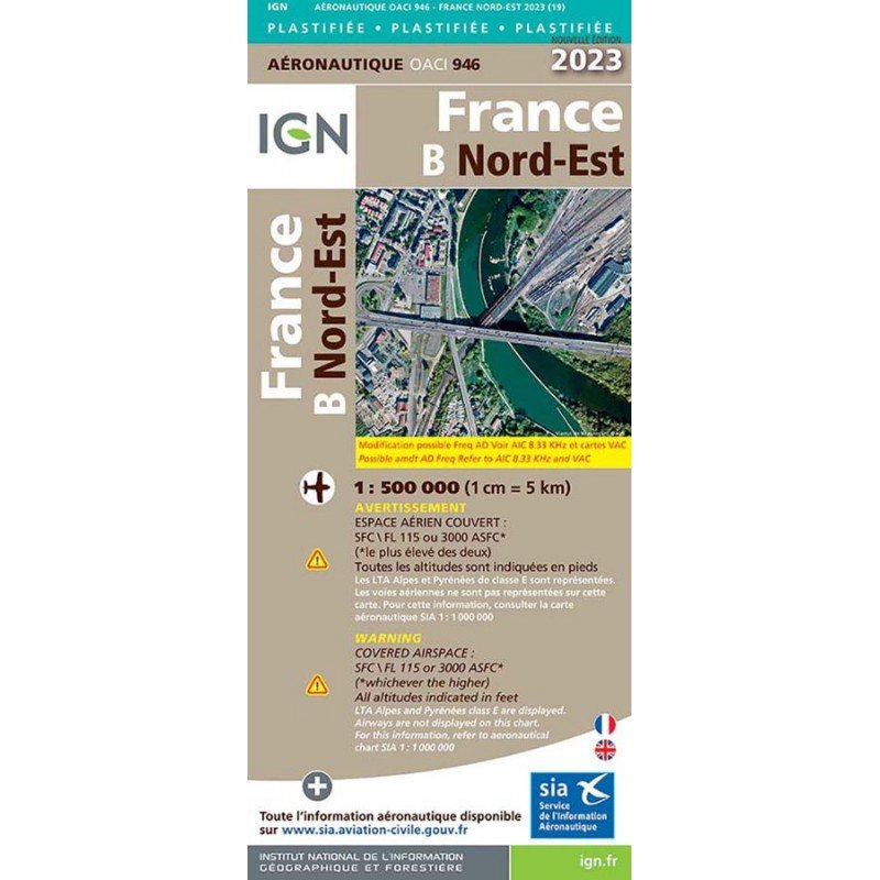 Edition 2023 Plastifiée - Carte 946 IGN OACI - FRANCE NORD EST IGN - 1