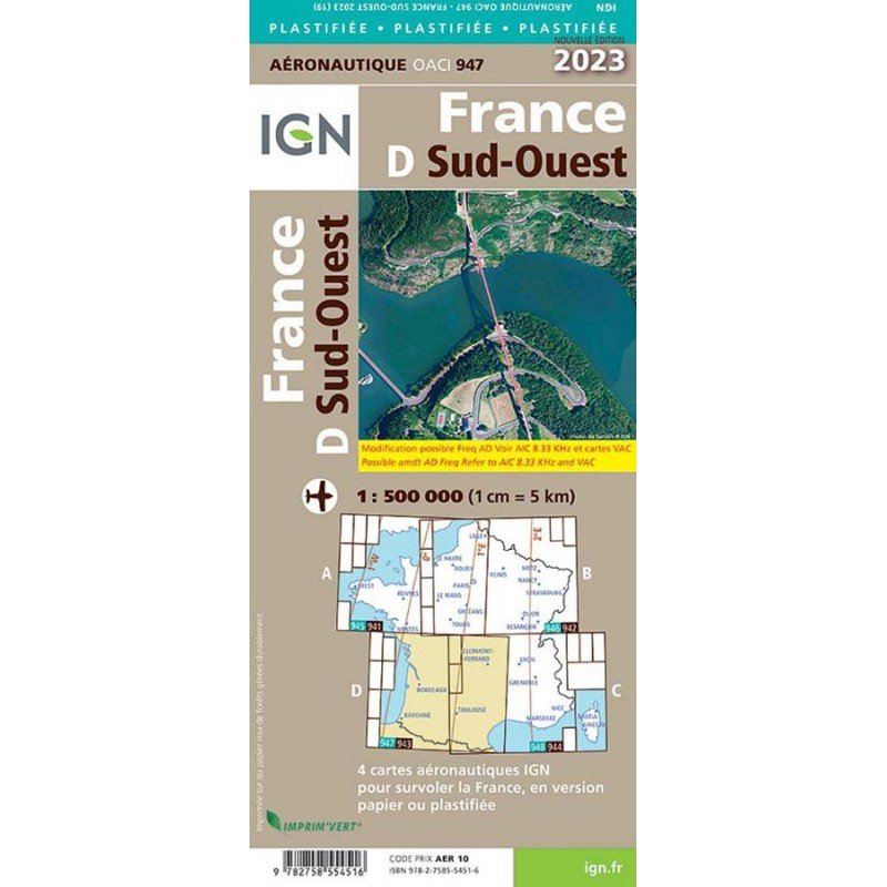 2023 Edition Laminated - Map 947 IGN ICAO - FRANCE SUD OUEST IGN - 2