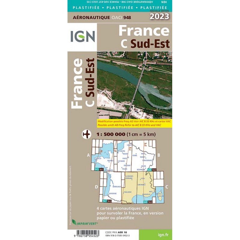 2023 Edition Laminated - Map 948 IGN ICAO - SOUTHEAST FRANCE IGN - 2